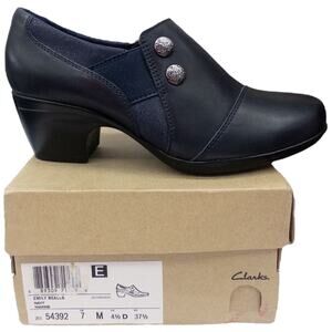 Clarks Emily Beales Heeled Shoes Shooties Navy Blue Women's size 7